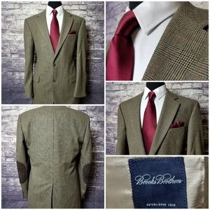 BROOKS BROTHERS 42 L SUEDE ELBOW GLEN PLAID BLAZER
